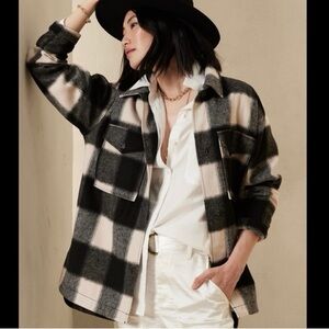 BANANA REPUBLIC Black & Cream Plaid Shirt Utility Jacket Shacket